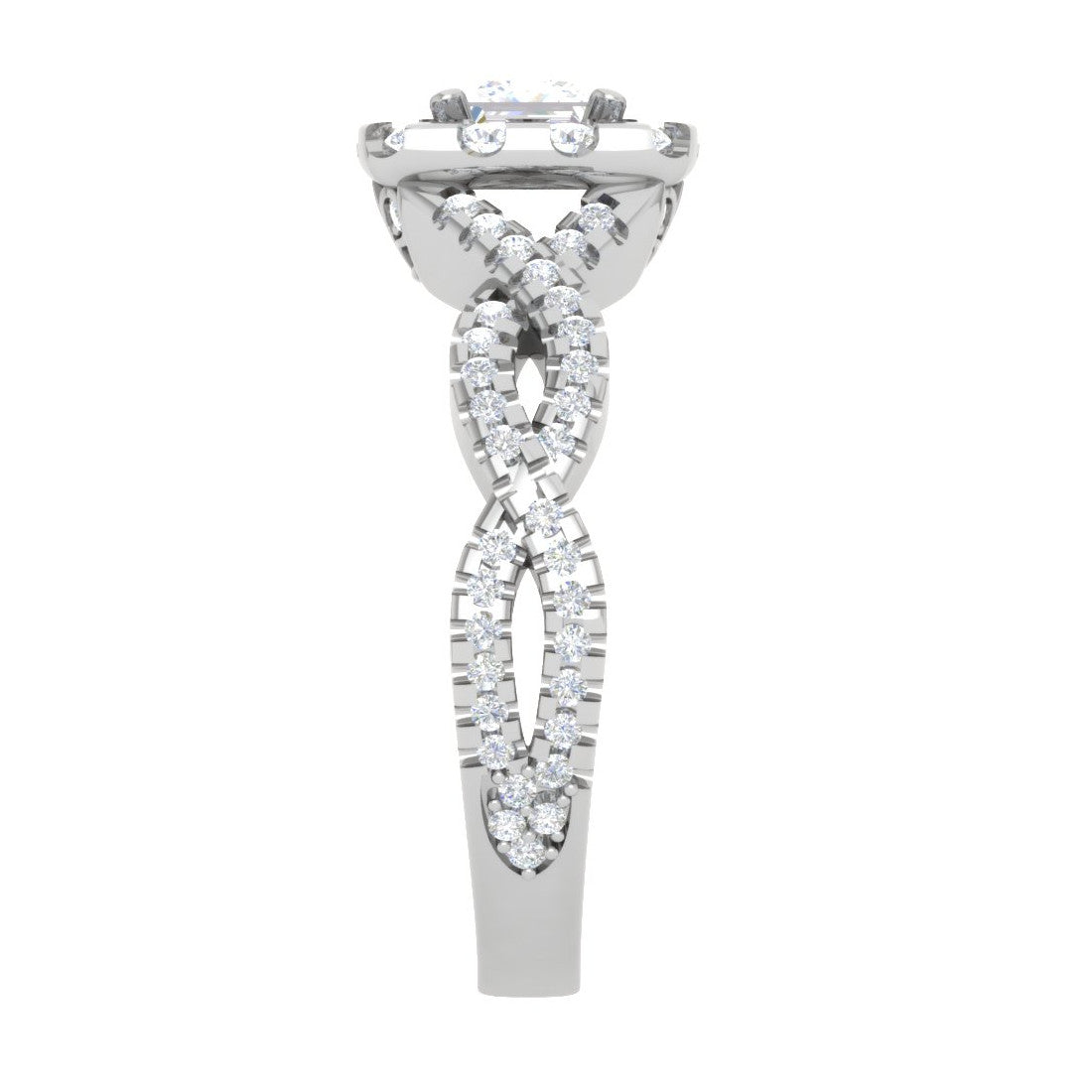 0.40cts Princess Cut Solitaire Halo Diamond Twisted Platinum Ring for Women JL PT RV PR 151   Jewelove.US