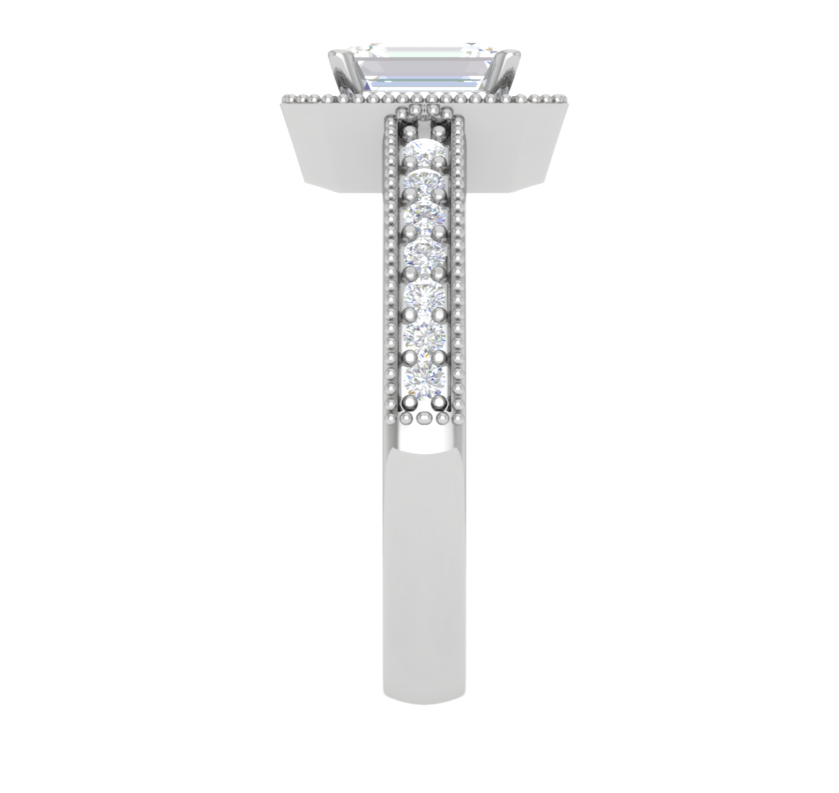 0.70 cts Emerald Cut Diamonds Halo Diamond Shank Platinum Ring JL PT RH EM 159   Jewelove.US