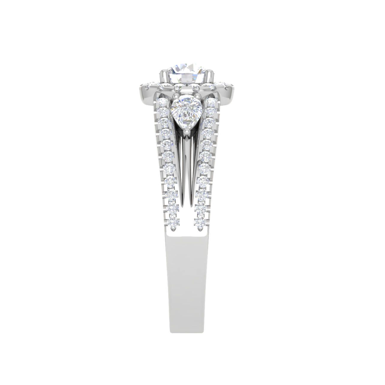 0.50cts Solitaire Halo Diamond Split Shank with Pear Diamond Platinum Ring JL PT R3 RD 152   Jewelove.US
