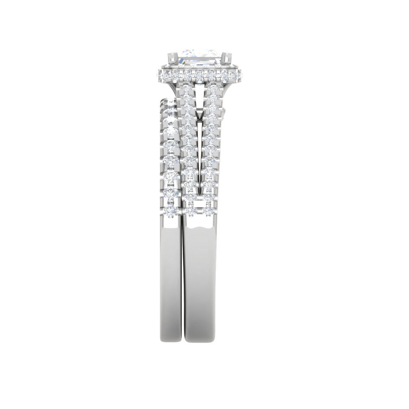 0.50cts Princess Cut Solitaire Double Halo Diamond Split Shank Platinum Ring JL PT RV PR 130   Jewelove.US