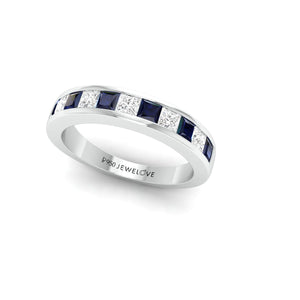 Platinum Blue Sapphire Diamond Princess Cut Wedding Ring JL PT 1012   Jewelove