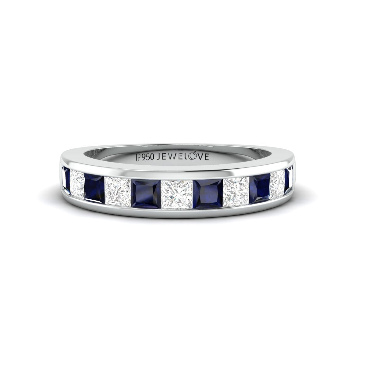 Unheated Cushion Cut Sapphire and Princess Cut Diamond Engagement Three  Stone Ring (GR-5922)