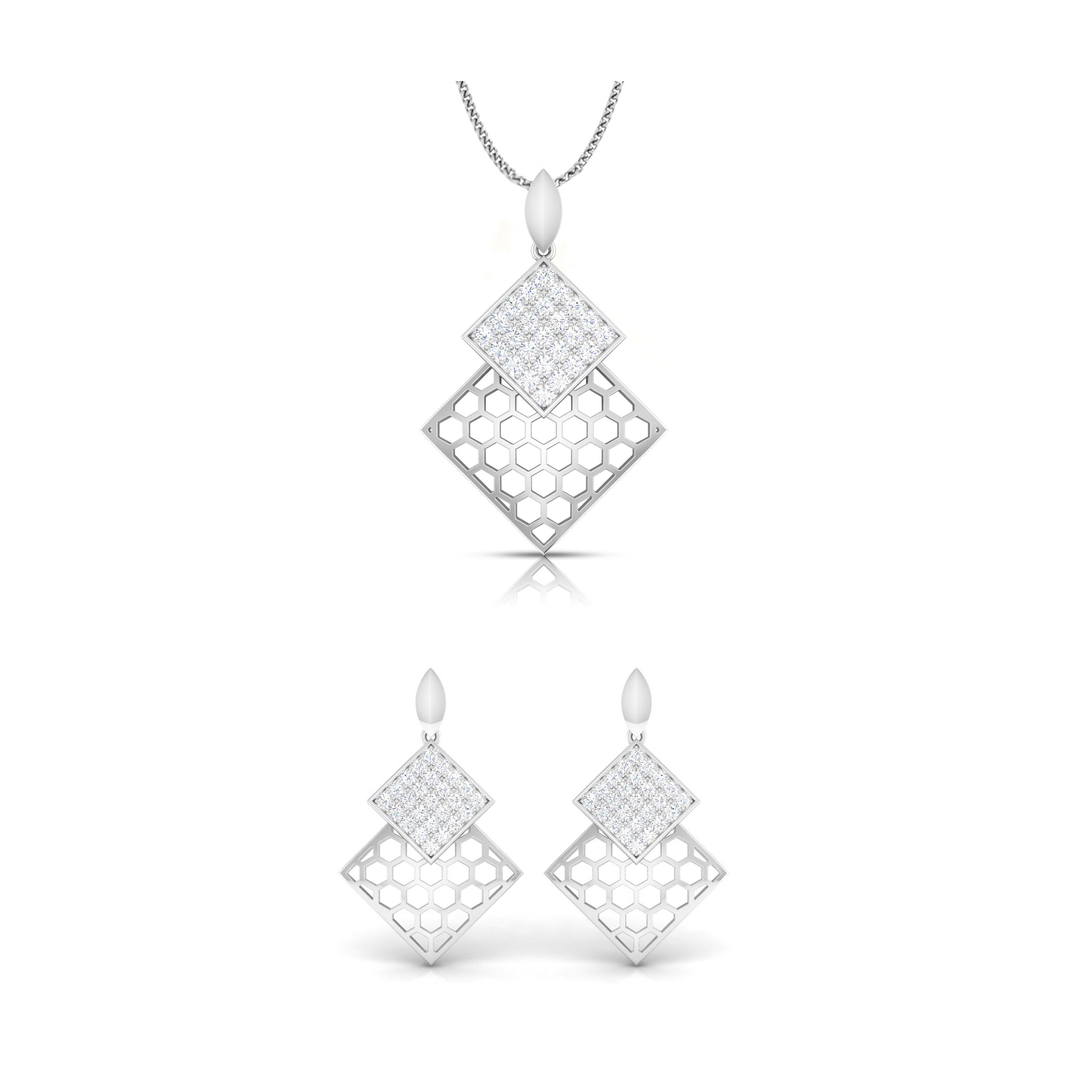 Designer Platinum Diamond Pendant & Earrings Set JL PT P BT 35-F
