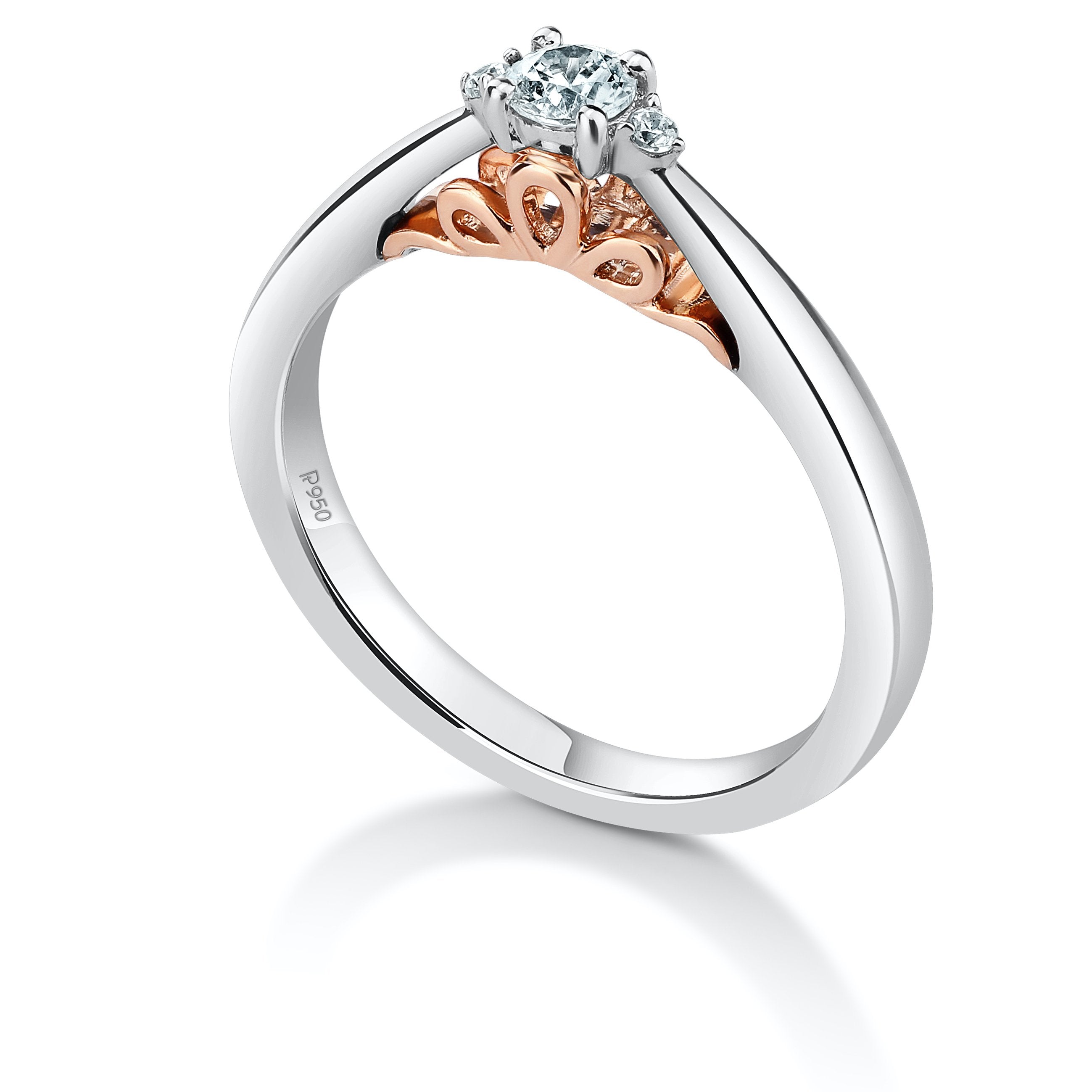 Designer Platinum Solitaire Engagement Ring with a Touch of Rose Gold JL PT 933