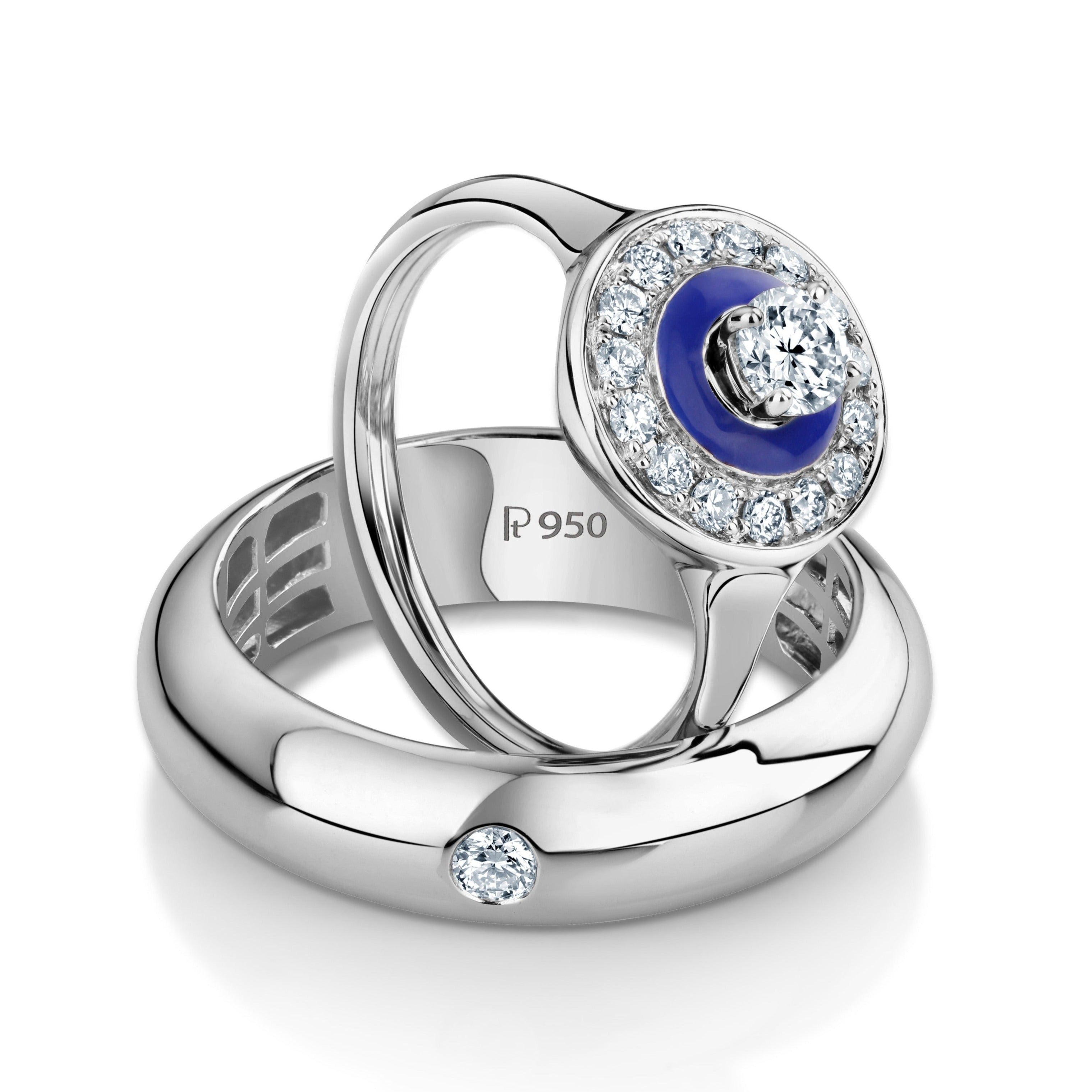 Designer Platinum Love Bands with Diamonds - Blue Enamel in Women's ring JL PT 991