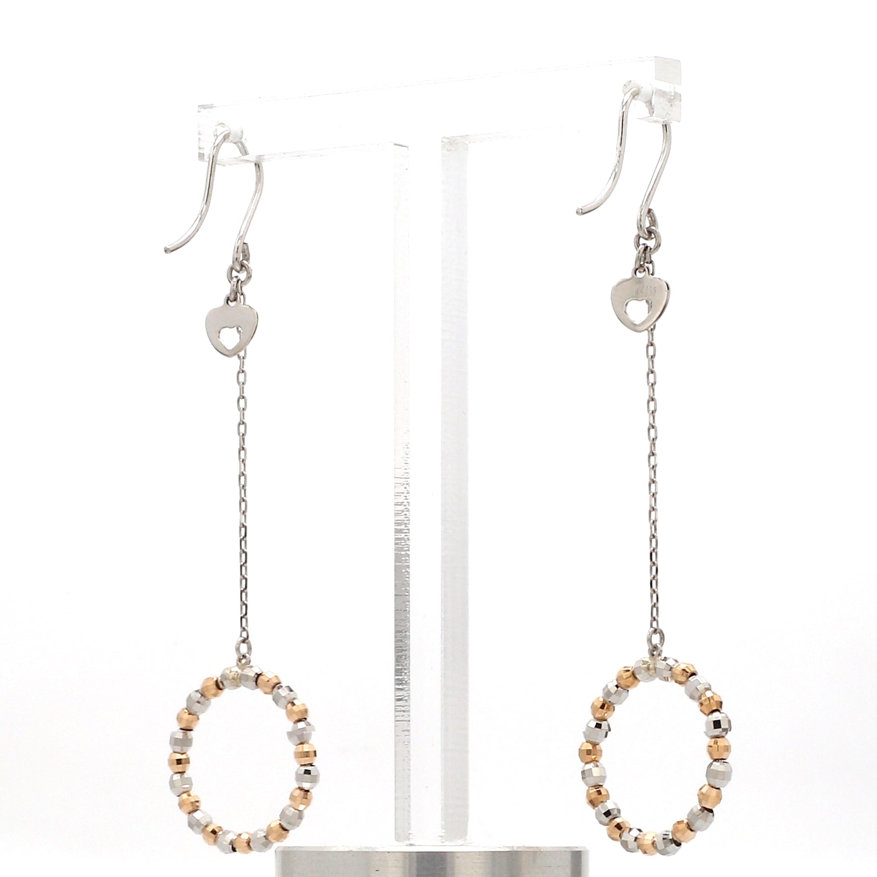 Japanese Platinum Earrings with Rose Gold Diamond Cut Balls for Women JL PT E 223
