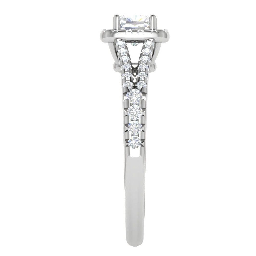 0.50 cts Cushion Solitaire Halo Diamond Split Shank Platinum Ring JL PT RH CU 256   Jewelove.US