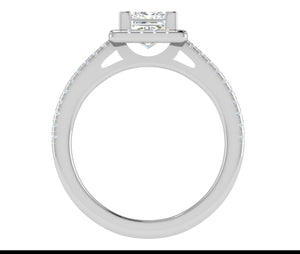 1 Carat Princess Cut Solitaire Square Halo Diamond Shank Platinum Ring JL PT RH PR 117   Jewelove.US