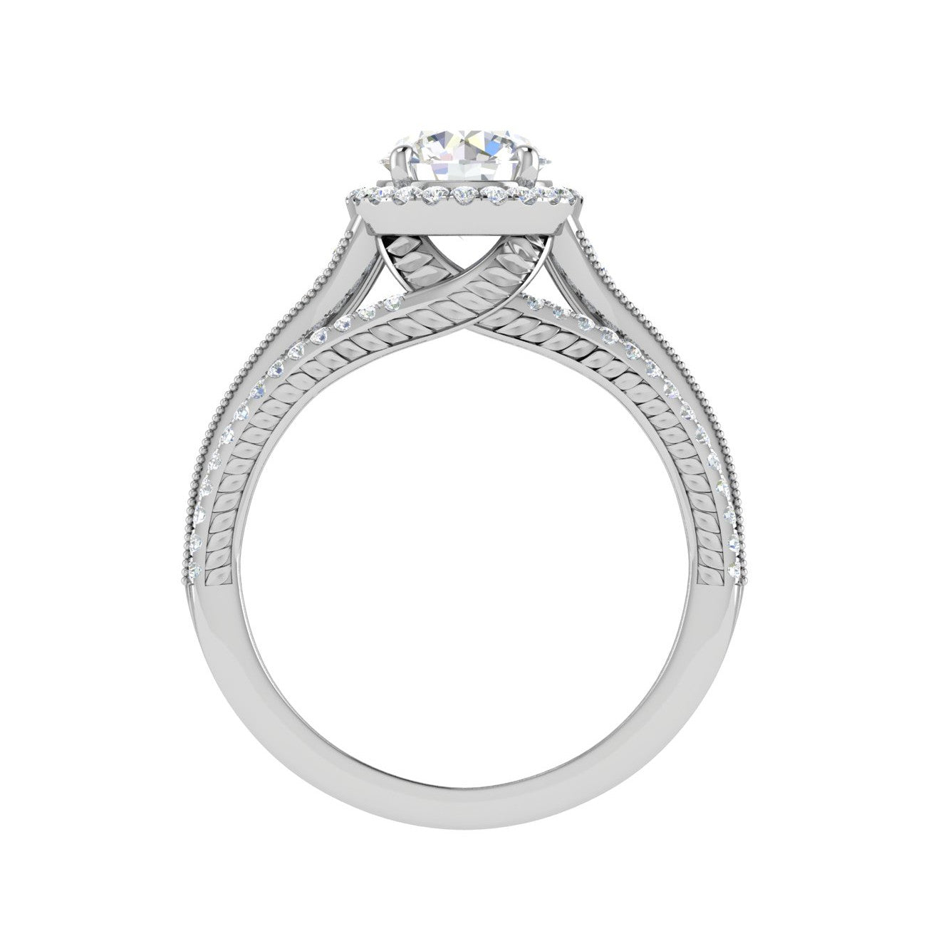 0.50cts Solitaire Halo Diamond Split Shank Baguette Platinum Ring JL PT WB5929E   Jewelove.US