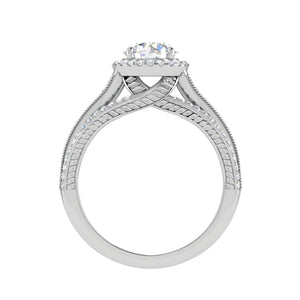 0.50cts Solitaire Halo Diamond Split Shank Baguette Platinum Ring JL PT WB5929E   Jewelove.US