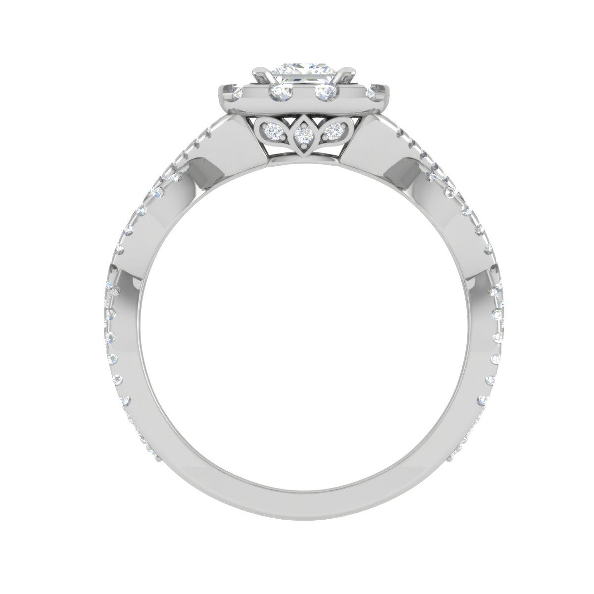 0.40cts Princess Cut Solitaire Halo Diamond Twisted Platinum Ring for Women JL PT RV PR 151   Jewelove.US