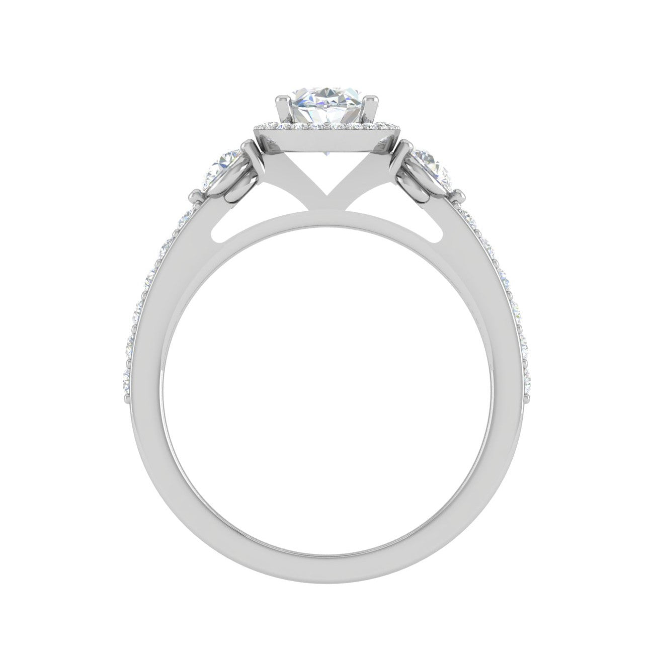 30-Pointer Oval Shape Solitaire Halo Diamond Accents Platinum Ring JL PT IM1702   Jewelove.US