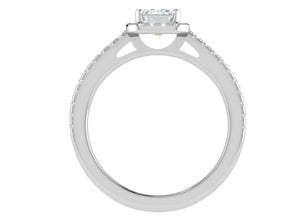0.70cts Emerald Cut Diamond Halo Diamond Shank Platinum Ring JL PT RH EM 120   Jewelove.US