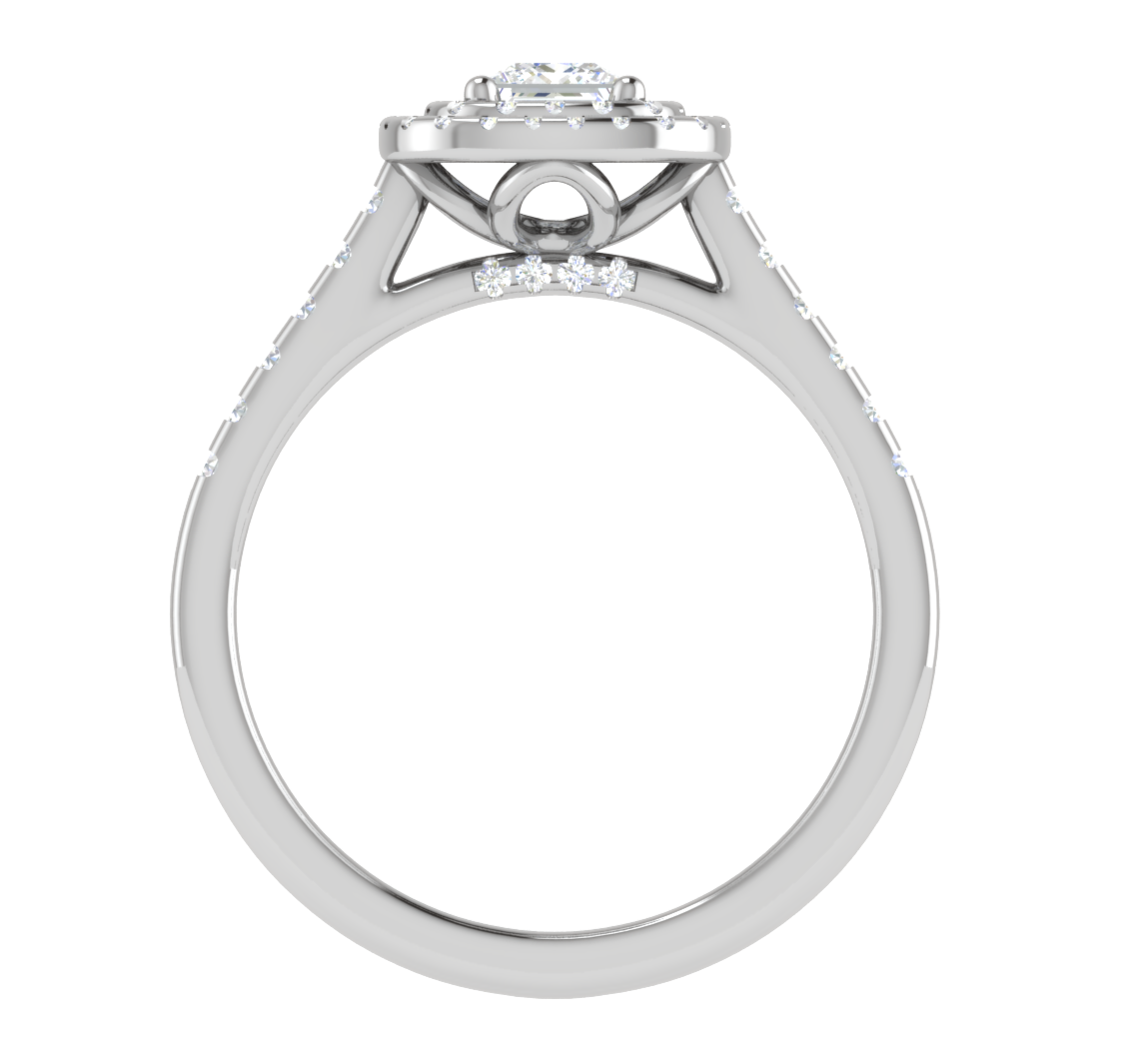 0.50 cts Princess Cut Solitaire Double Halo Diamond Shank Platinum Ring JL PT RH PR 280   Jewelove.US