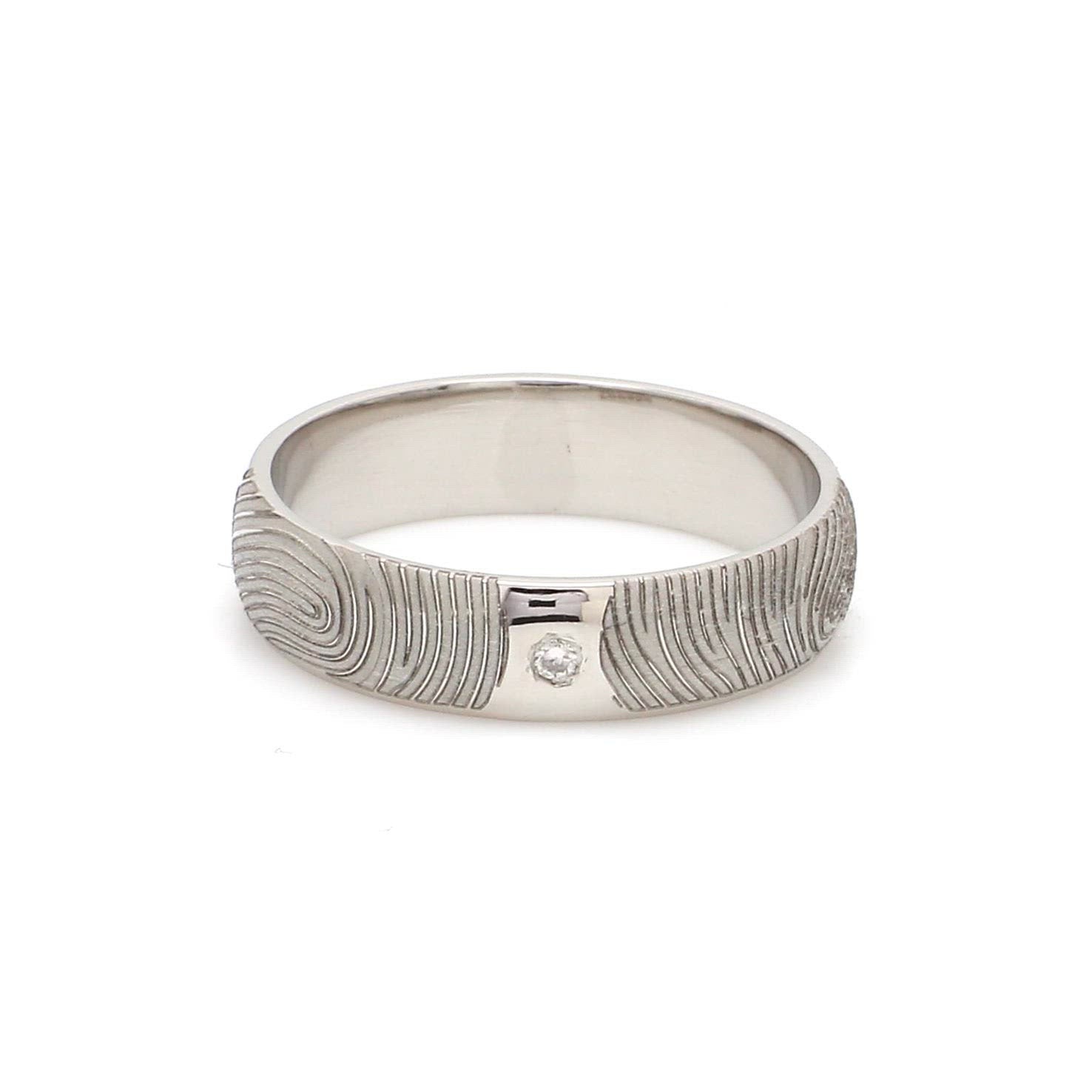 Customized Fingerprint Engraved Platinum Rings with Diamonds for Couples