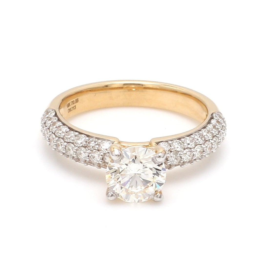 70 Pointer Gold Solitaire Engagement Ring with 3 Row Diamonds JL AU 462-A   Jewelove.US