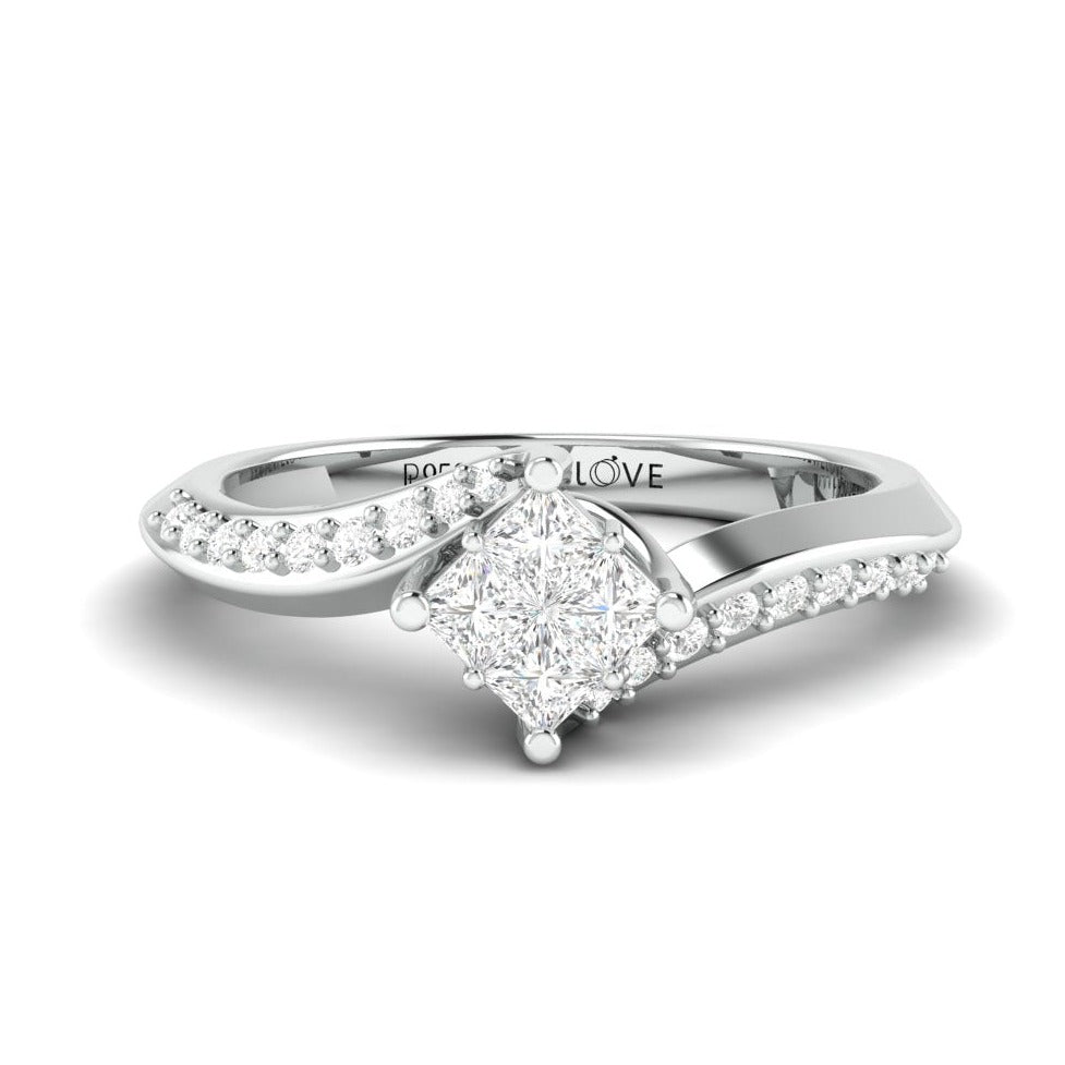 Princess Cut Solitaire-look Platinum Engagement Ring for Women JL PT 1010