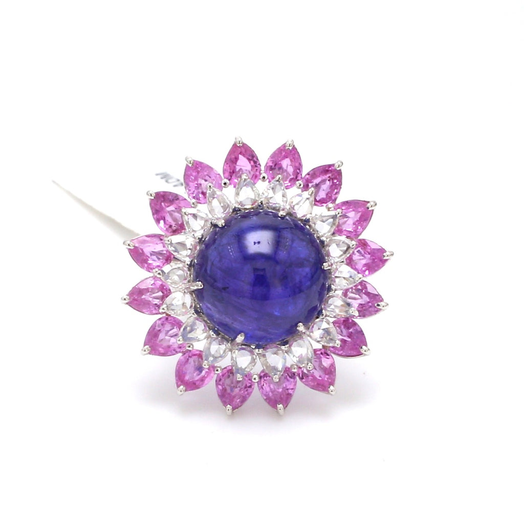 Designer Tanzanite Gold Ring with Pink Sapphire & Rose Cut Diamonds for Women JL AU ALR671   Jewelove
