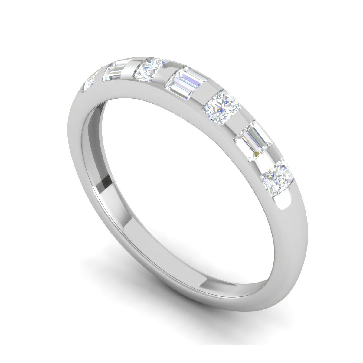Platinum with Emerald Cut Diamond Half Eternity Ring for Women JL PT WB RD 152   Jewelove