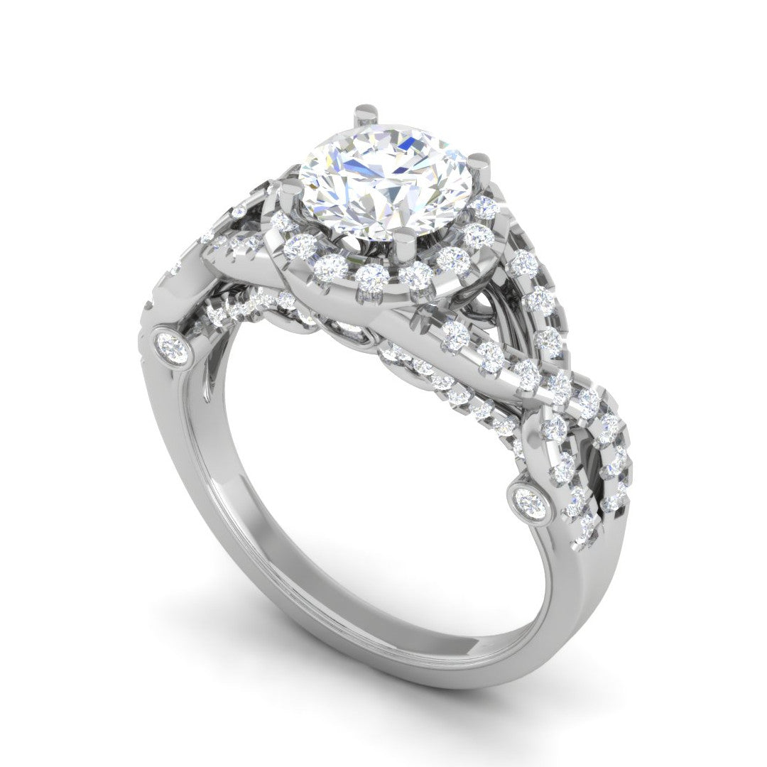 0.50cts Solitaire Halo Diamond Twisted Shank Platinum Ring JL PT EN7465WG   Jewelove.US