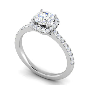 0.50cts Halo Solitaire Diamond Shank Platinum Ring for Women   Jewelove.US