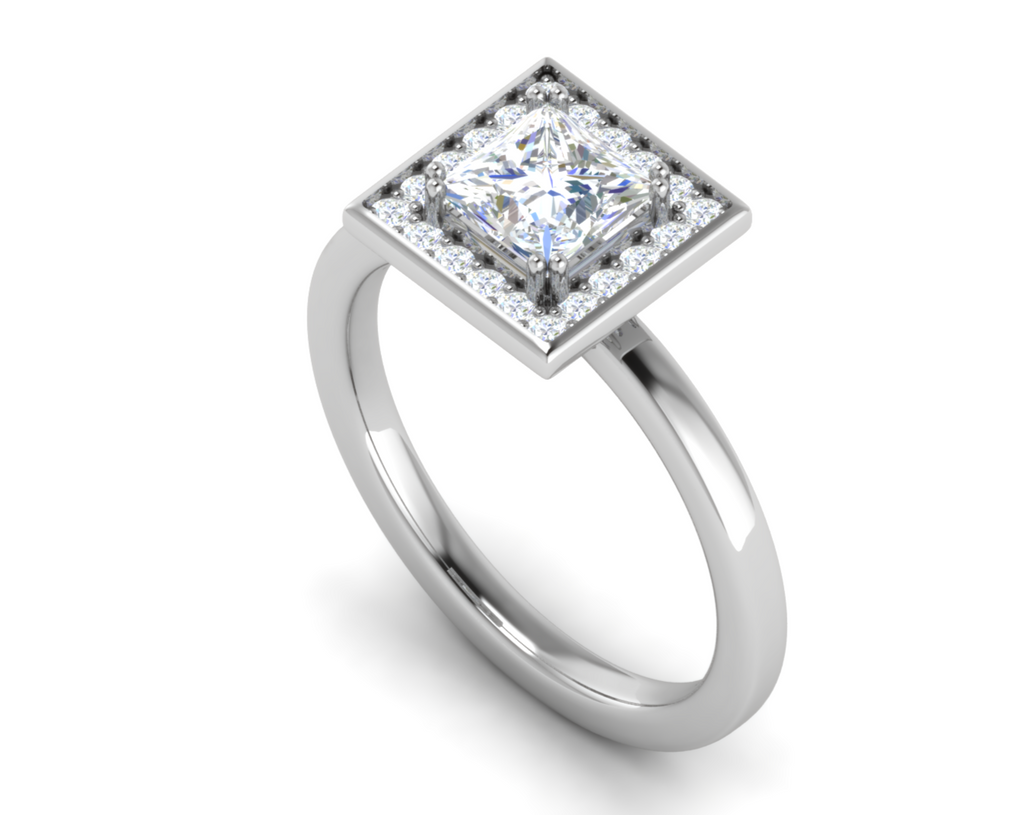 1 Carat Princess Cut Solitaire Square Halo Diamond Platinum Ring JL PT RH PR 165   Jewelove.US