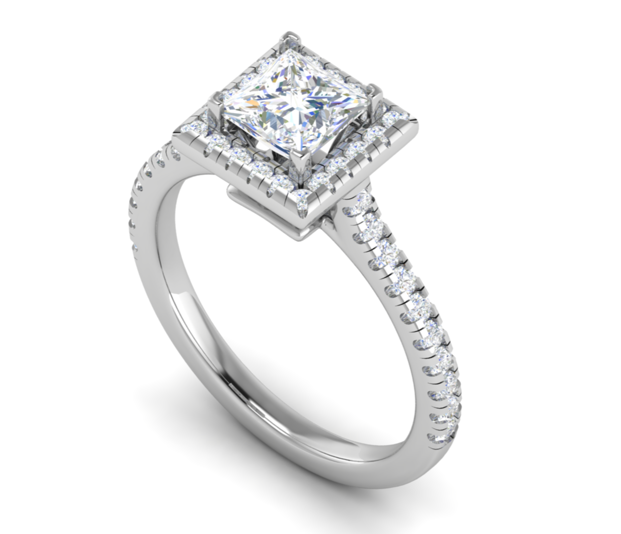 1 Carat Princess Cut Solitaire Square Halo Diamond Shank Platinum Ring JL PT RH PR 130   Jewelove.US