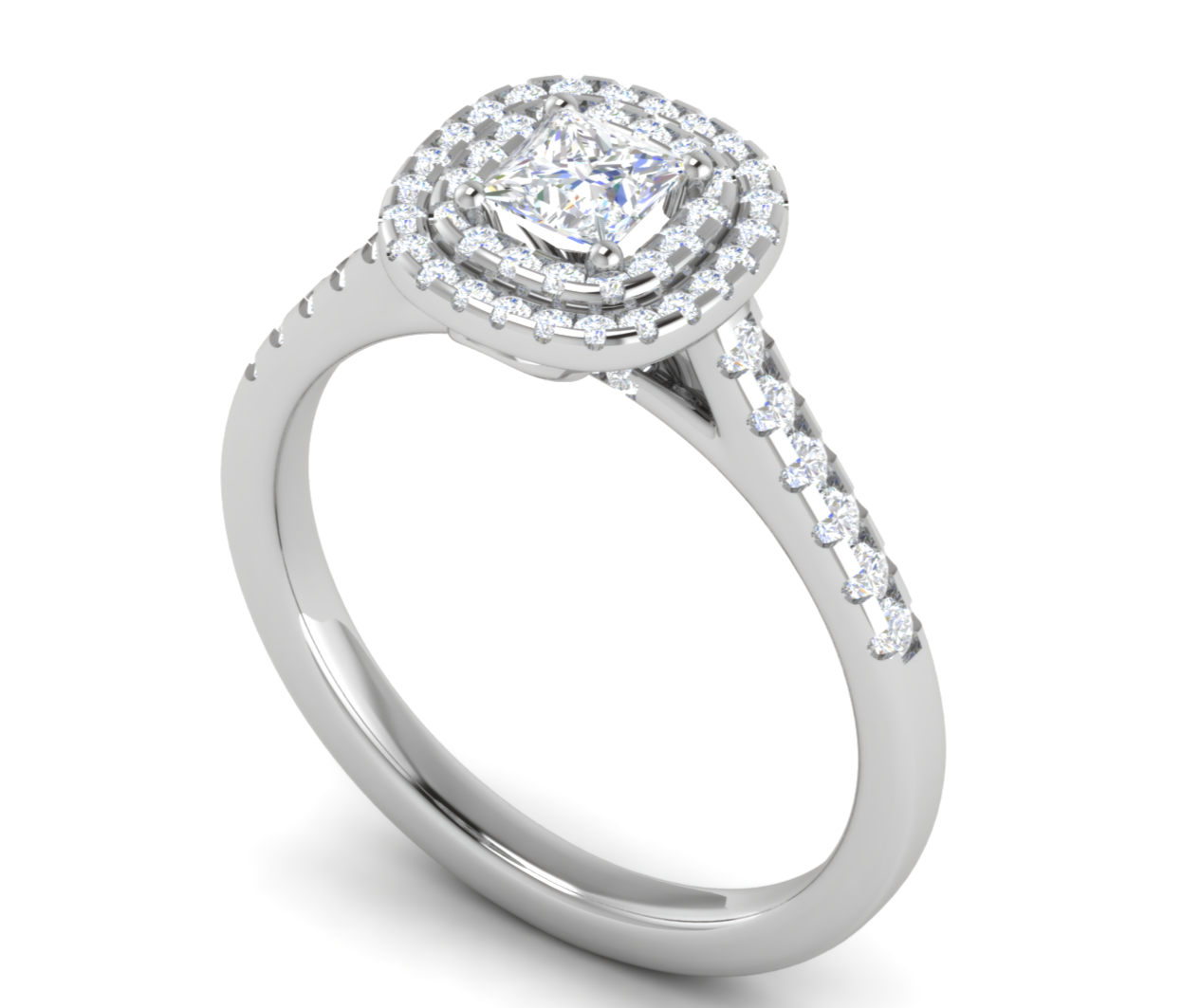 0.50 cts Princess Cut Solitaire Double Halo Diamond Shank Platinum Ring JL PT RH PR 280   Jewelove.US