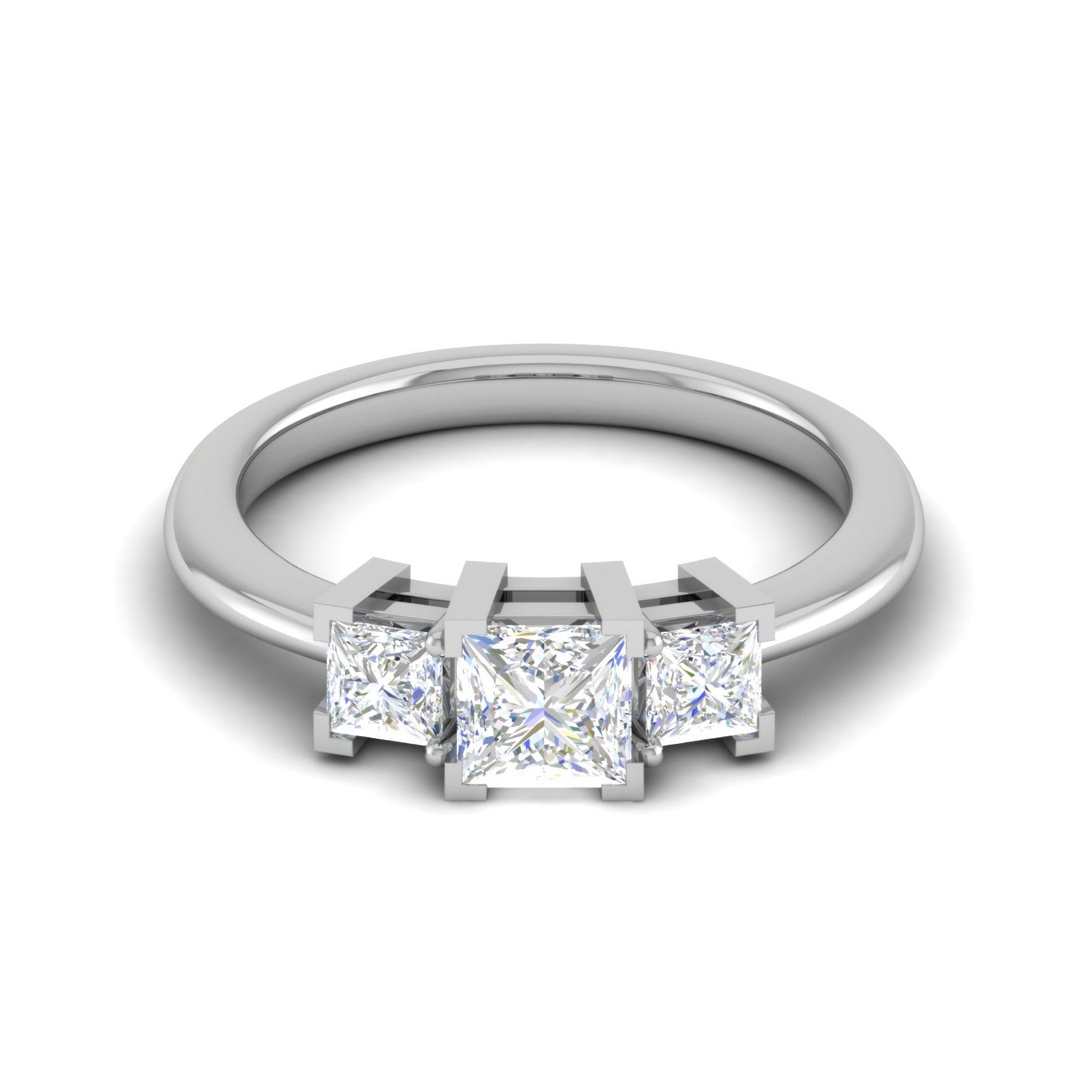 Three Stone Princess Cut Solitaire Diamond Platinum Ring JL PT R3 PR 109   Jewelove.US