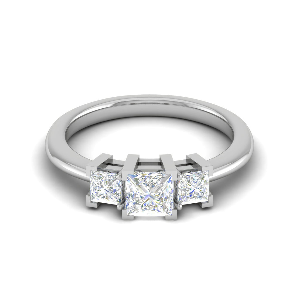 Three Stone Princess Cut Solitaire Diamond Platinum Ring JL PT R3 PR 109   Jewelove.US