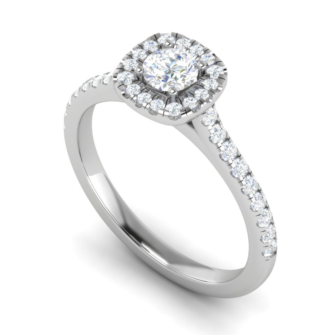 0.50 cts. Solitaire Square Halo Platinum Diamond Shank Ring JL PT RH RD 217   Jewelove.US
