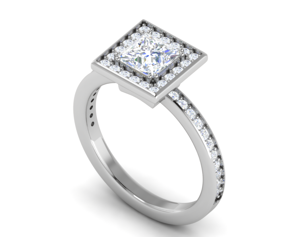 1 Carat Princess Cut Solitaire Square Halo Diamond Shank Platinum Ring JL PT RH PR 167   Jewelove.US