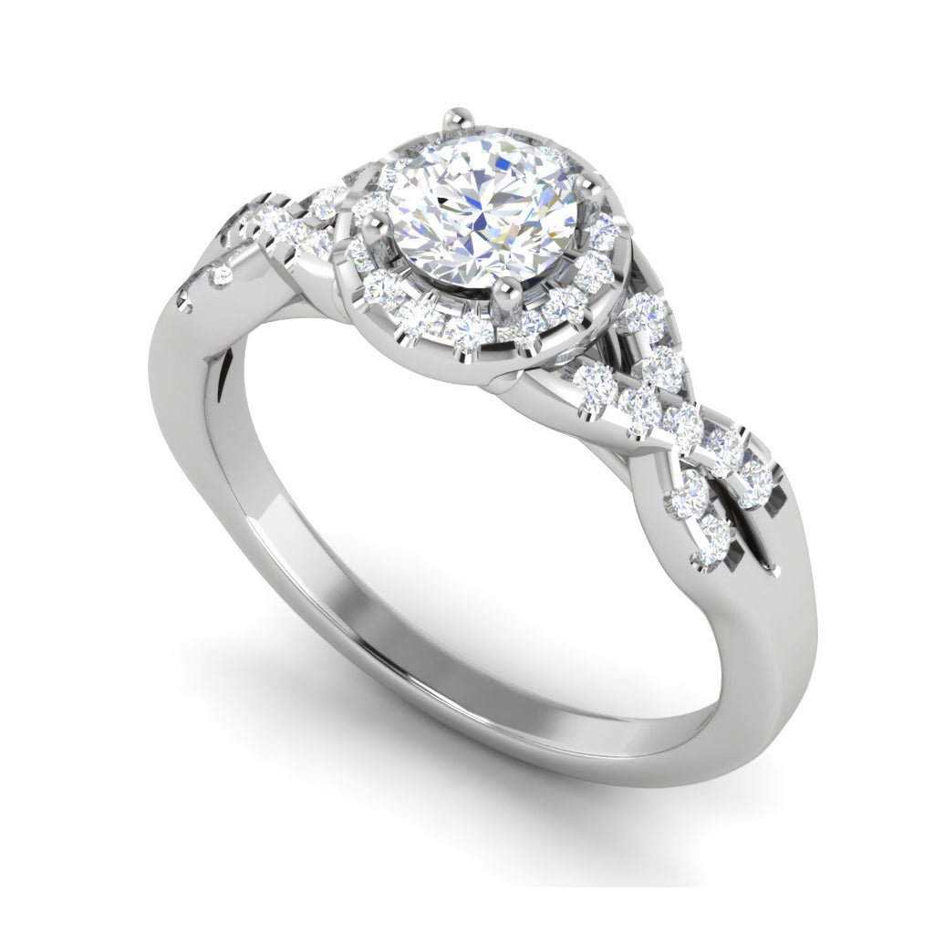 0.50 cts Solitaire Halo Diamond Twisted Shank Platinum Ring JL PT RP RD 217   Jewelove.US