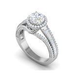 Load image into Gallery viewer, 0.50cts Solitaire Halo Diamond Split Shank Baguette Platinum Ring JL PT WB5929E   Jewelove.US
