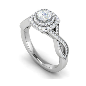 0.30 cts Solitaire Double Halo Diamond Twisted Shank Platinum Ring JL PT RP RD 204-A   Jewelove.US