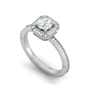 0.25 cts Solitaire Double Halo Diamond Shank Platinum Ring for Women JL PT RV RD 136   Jewelove