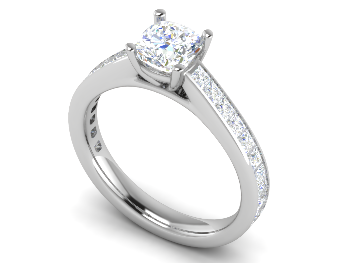 0.50cts Cushion Solitaire with Princess Cut Diamond Shank Platinum Ring JL PT RC CU 153   Jewelove.US