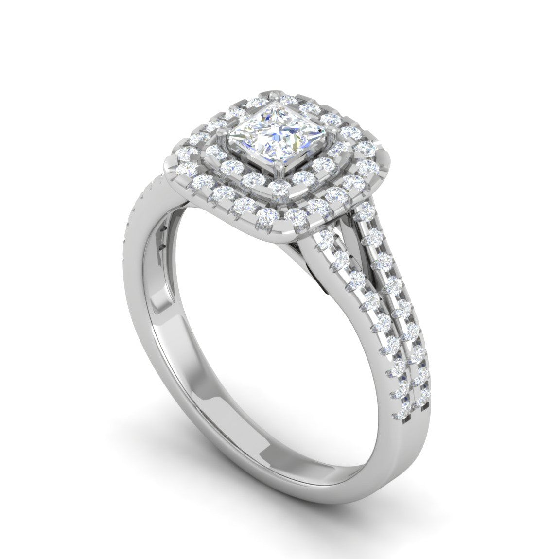 0.30 cts. Princess Cut Solitaire Double Halo Split Shank Platinum Engagement Ring JL PT JRW1513MM   Jewelove.US