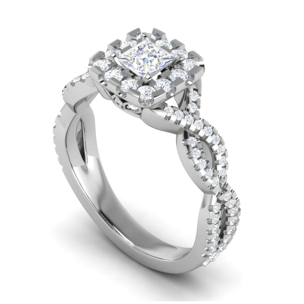 0.40cts Princess Cut Solitaire Halo Diamond Twisted Platinum Ring for Women JL PT RV PR 151   Jewelove.US