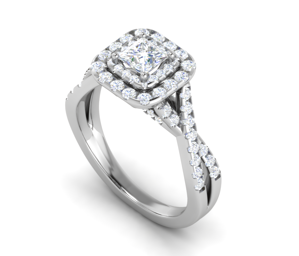 0.50 cts Princess Cut Solitaire Double Halo Diamond Twisted Shank Platinum Ring JL PT RH PR 259   Jewelove.US