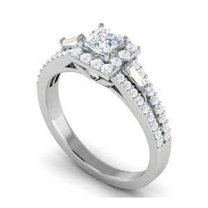 0.30 cts. Princess Cut Diamond Halo Diamond Split Shank Platinum Solitaire Engagement Ring JL PT WB5999E   Jewelove.US