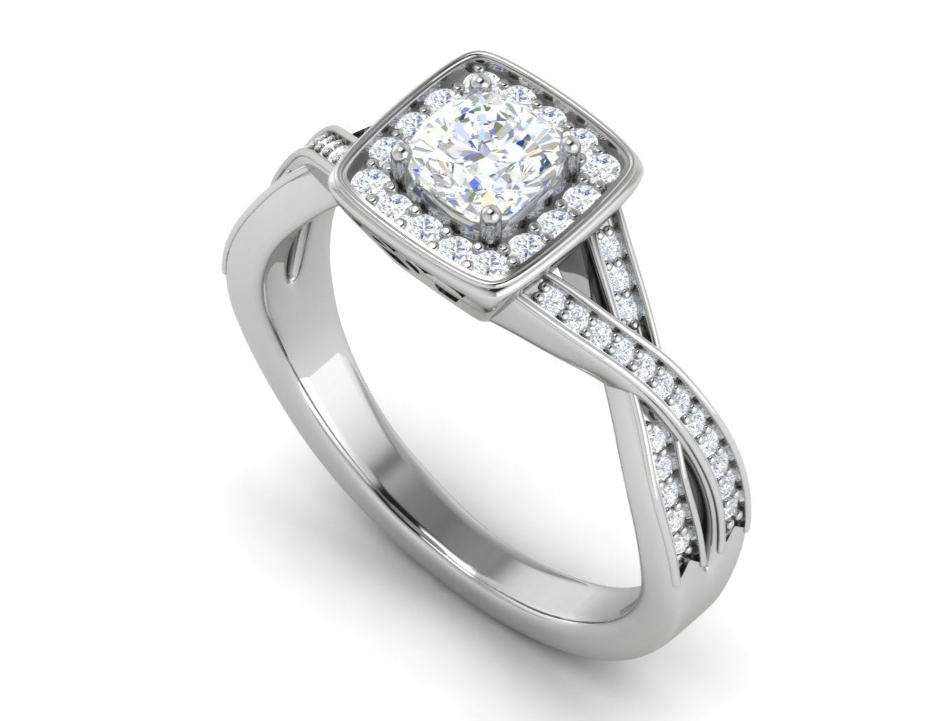 0.50 cts Cushion Solitaire Halo Diamond Twisted Shank Platinum Ring JL PT RH CU 255   Jewelove.US