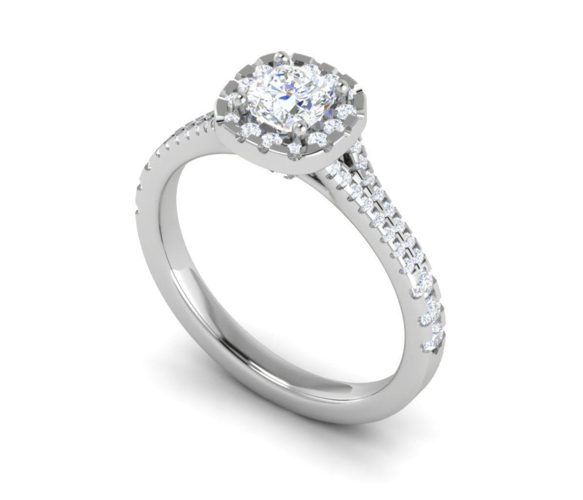 0.50 cts Cushion Solitaire Platinum Halo Diamond Split Shank Ring JL PT RH CU 288   Jewelove.US