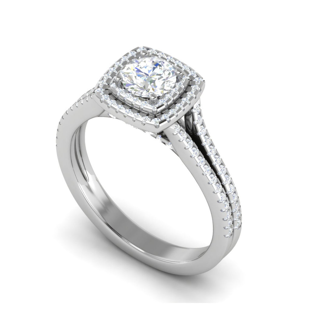 0.50 cts Solitaire Double Square Halo Diamond Split Shank Platinum Ring JL PT RH RD 268   Jewelove.US
