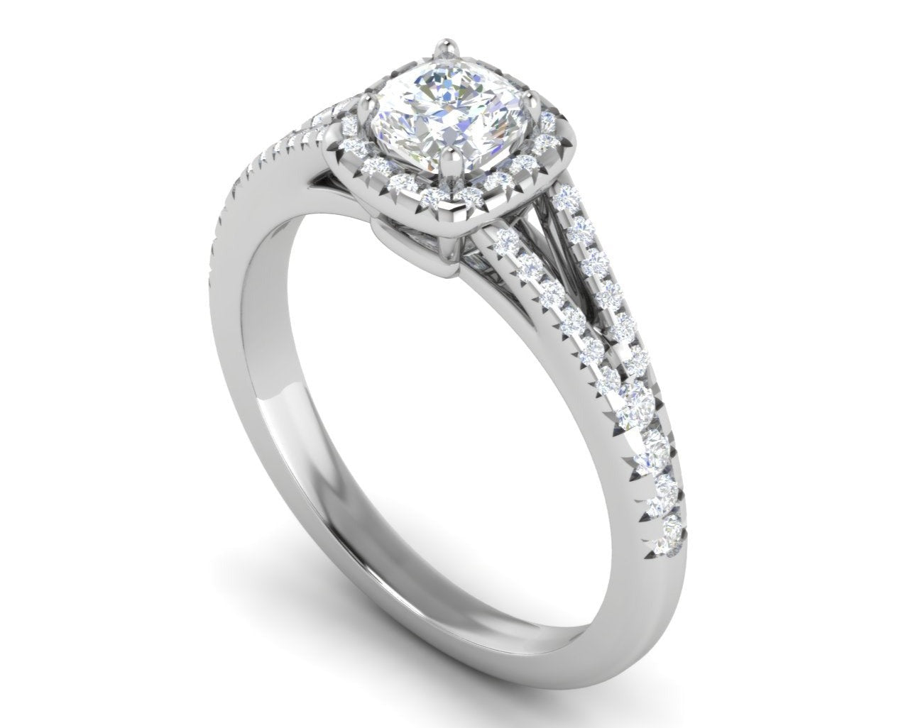 0.50 cts Cushion Solitaire Halo Diamond Split Shank Platinum Ring JL PT RH CU 256   Jewelove.US