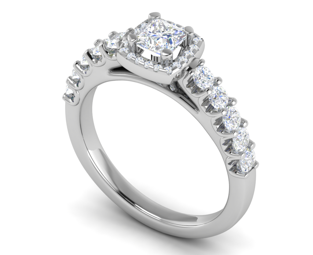 0.50 cts Princess Cut Solitaire Halo Diamond Shank Platinum Ring JL PT RH PR 292   Jewelove.US