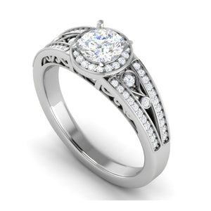 0.50 cts Solitaire Halo Diamond Split Shank Platinum Ring JL PT RH RD 208   Jewelove.US