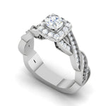 Load image into Gallery viewer, 0.30cts Solitaire Square Halo Diamond Twisted Shank Platinum Ring JL PT RV RD 147   Jewelove
