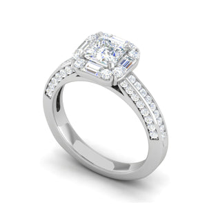 0.50cts Princess Cut Solitaire Halo Diamond Split Shank Platinum Ring JL PT WB5509E   Jewelove.US