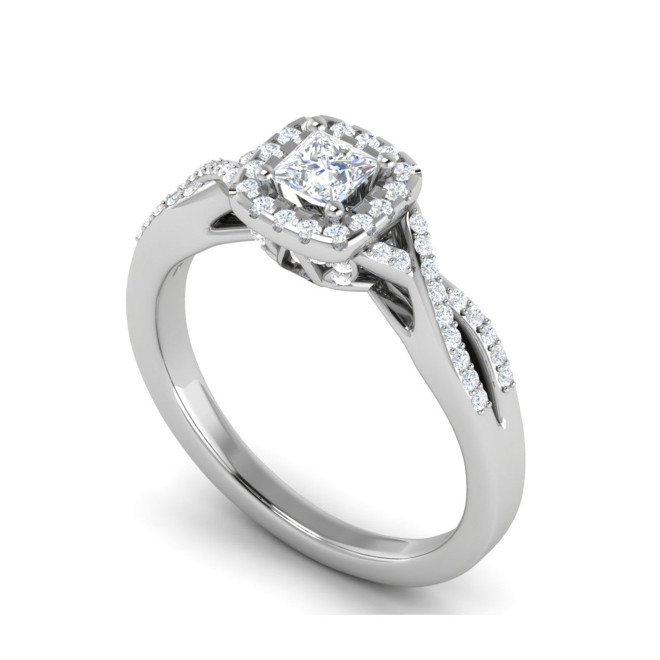 0.30 cts. Princess Cut Solitaire Halo Diamond Twisted Shank Platinum Ring JL PT RP AS 212   Jewelove.US